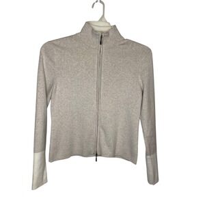 Forte Cashmere Womens Gray Cotton Nylon Two-Way Zip Mock Neck Sweater Small